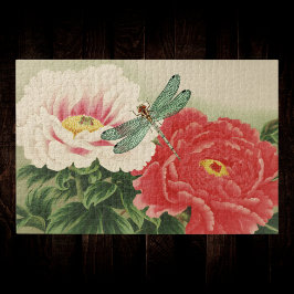 Dragonfly auf Vintagen botanischen japanischen Peo