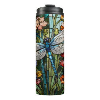 Dragonfly boho floral botanical stain glass thermosbecher