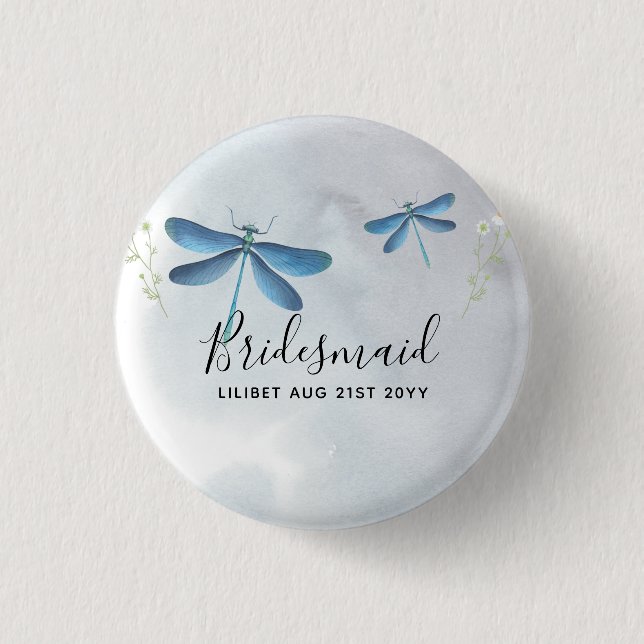 DragonFly BRIDESMAID Brautparty Personalisiert Button (Vorderseite)