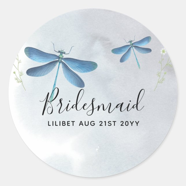 DragonFly BRIDESMAID Brautparty Personalisiert Runder Aufkleber (Vorderseite)