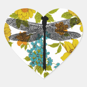 Dragonfly Bug Insect Blume Silhouette Herz-Aufkleber