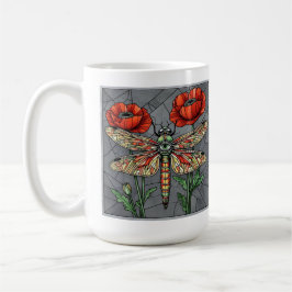 Dragonfly-Buntglas-Design lebendige Mohnauge Kaffeetasse