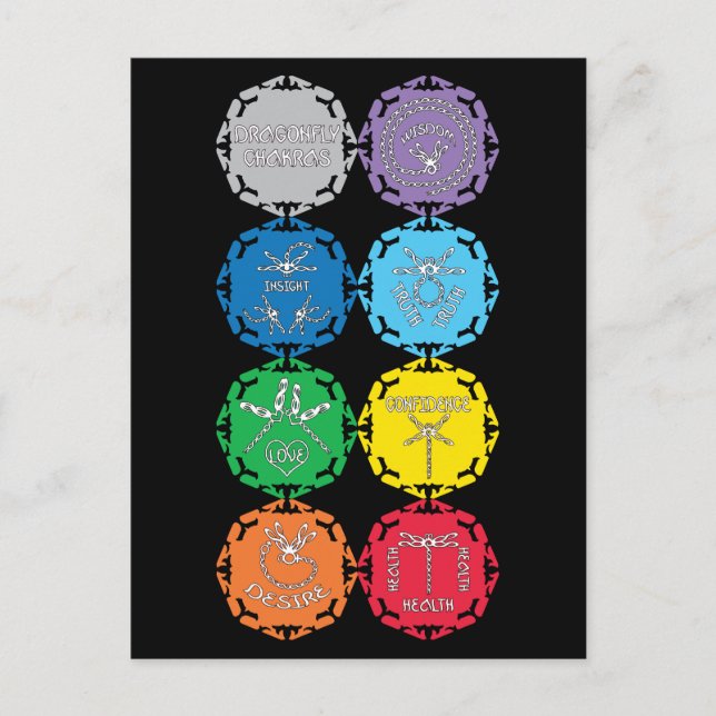 Dragonfly Chakras Design Postkarte (Vorderseite)