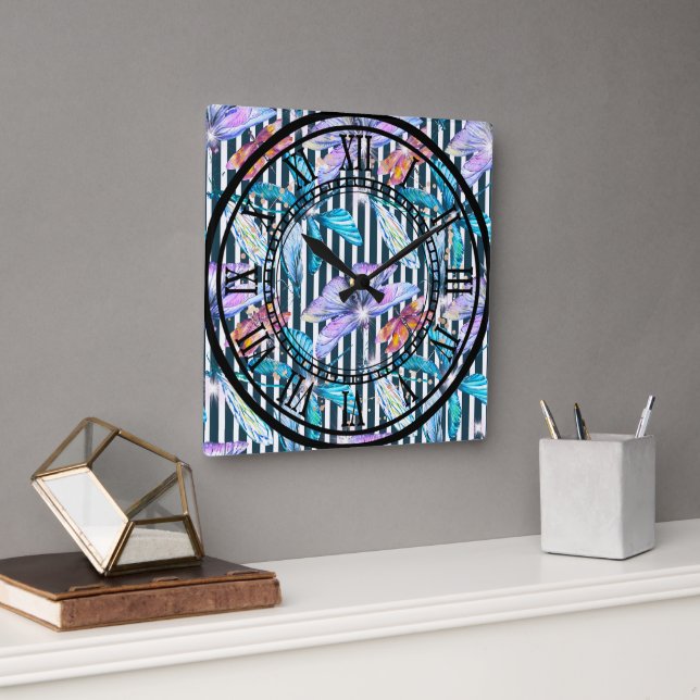 Dragonfly Clock Design römische Zahlen Quadratische Wanduhr (Büro)
