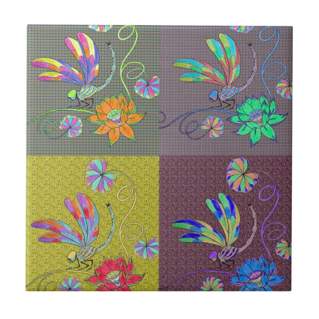 Dragonfly Collage Fliese (Vorderseite)