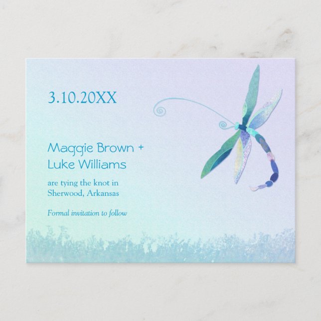 Dragonfly Country Wedding Save the Date Ankündigungspostkarte (Vorderseite)