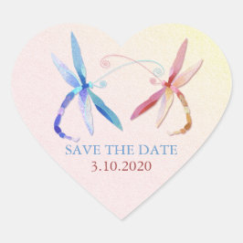 Dragonfly Couple Wedding rettet das Datum Herz-Aufkleber