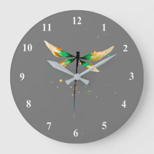 Dragonfly cute watercolor illustration große wanduhr