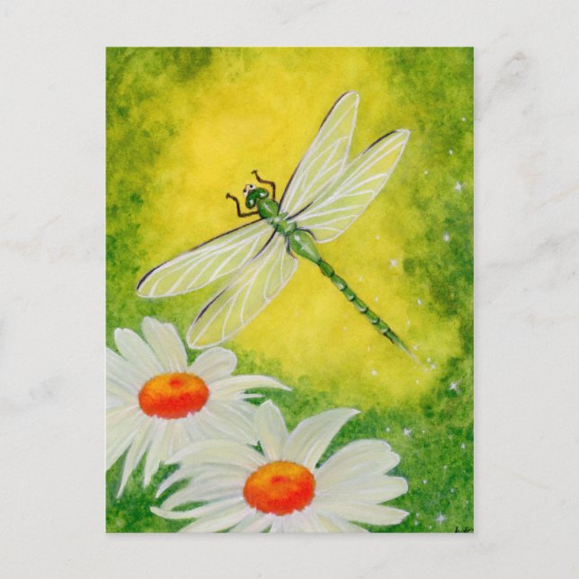Dragonfly Daisies Postcard Postkarte (Vorderseite)