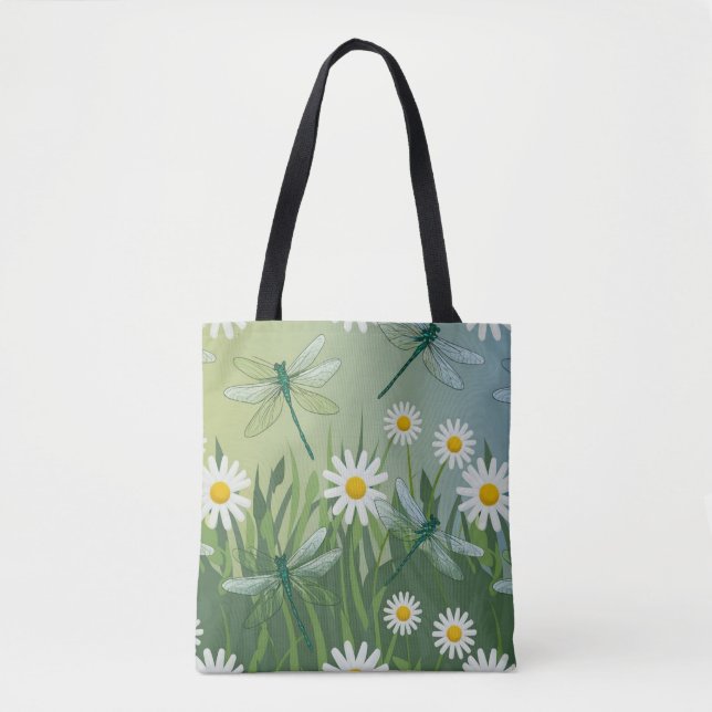 Dragonfly Daisies Shopping Errand Tote Bag Tasche (Vorderseite)