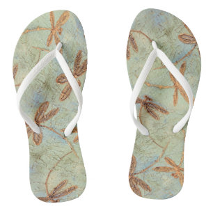 Dragonfly Dance Gold Flip Flops