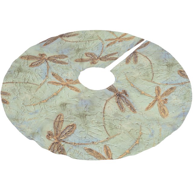 Dragonfly Dance Gold Polyester Weihnachtsbaumdecke (Schrägansicht)