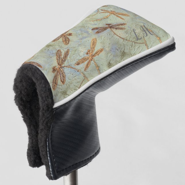 Dragonfly Dance Gold Putter Head Cover Golf Headcover (3/4 Vorderseite)