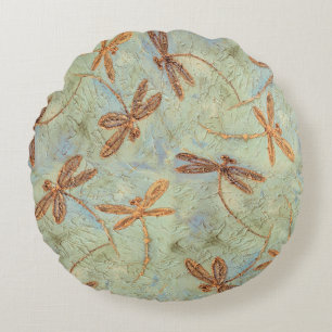 Dragonfly Dance Gold Rundes Kissen