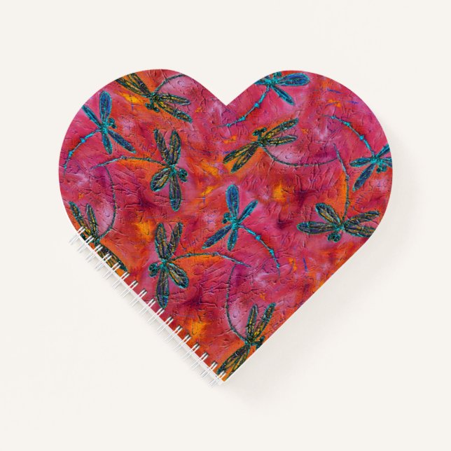 Dragonfly Dance Hot Fuchsia Heart Shaped Notebook Notizbuch (Vorderseite)