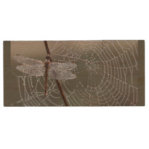 Dragonfly Dew Spiderweb Natur Wilderness Kunst Holz USB Stick
