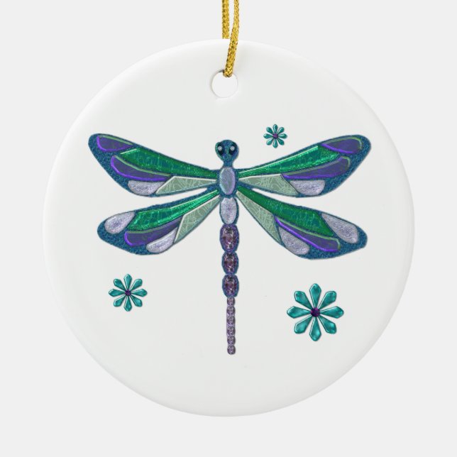 Dragonfly Elegant Jeweled Folk Art Keramikornament (Vorne)
