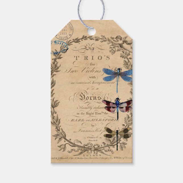 Dragonfly Ephemera Art Journal Tag Geschenkanhänger (Vorderseite)