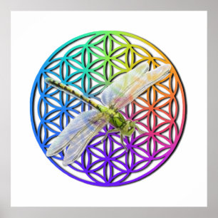 Dragonfly farbenfrohe Blume des Lebens Chakra Poster
