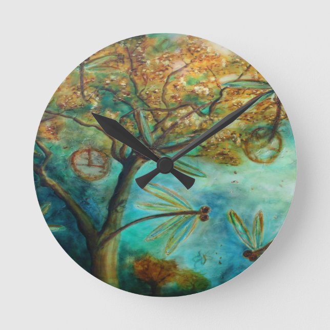 Dragonfly Flirtation Runde Wanduhr (Vorderseite)