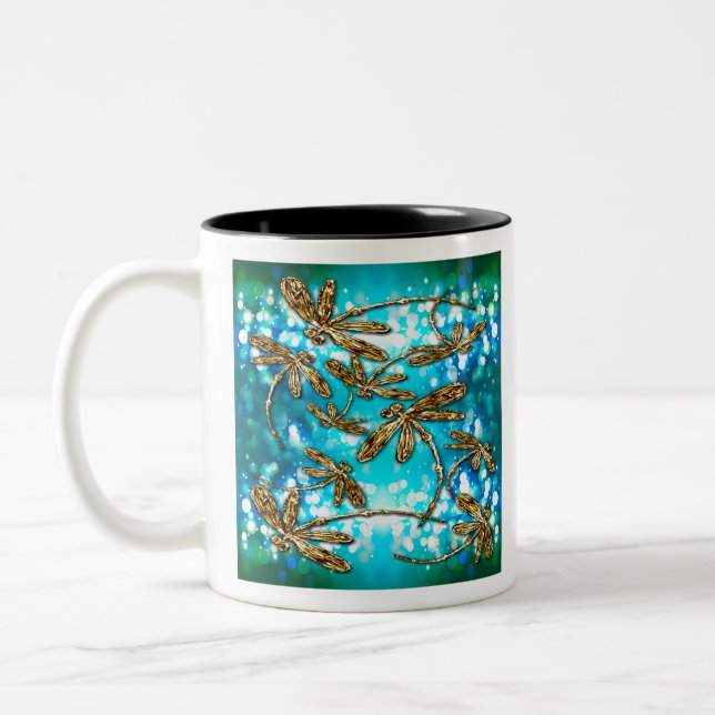 Dragonfly Flit Bubbles Zweifarbige Tasse (Links)
