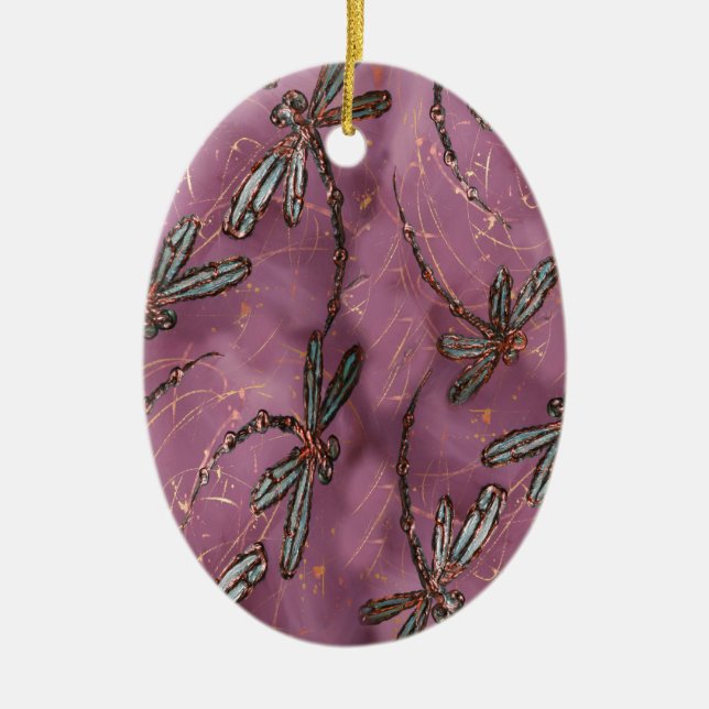 Dragonfly Flit Dusky-Rose Keramik Ornament (Vorne)