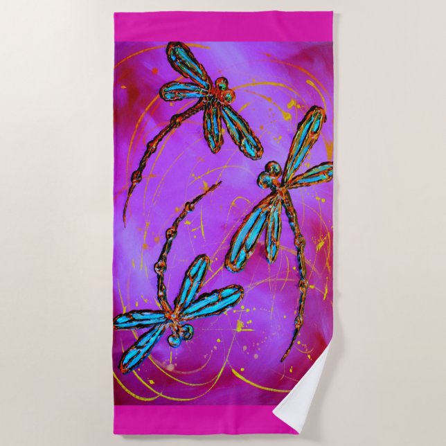 Dragonfly Flit Electric Pink Beach Handtuch (Vorderseite)