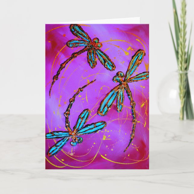 Dragonfly Flit Electric Pink Feiertagskarte (Vorderseite)