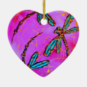 Dragonfly Flit Electric Pink Keramik Ornament
