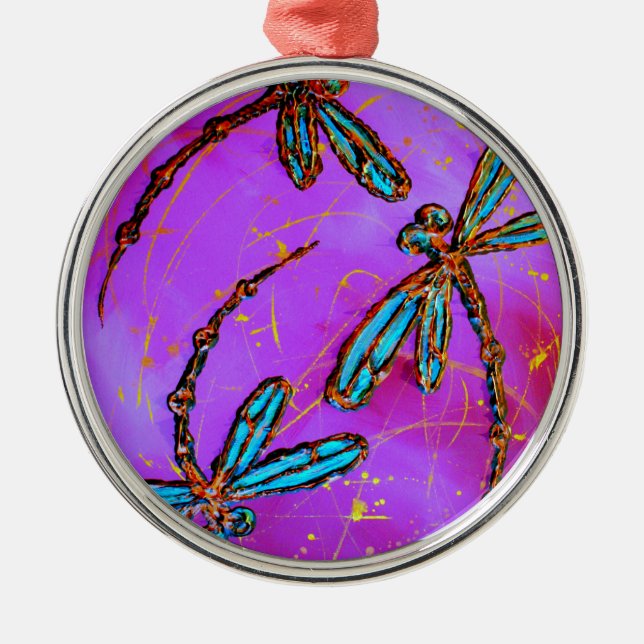 Dragonfly Flit Electric Pink Silbernes Ornament (Vorne)