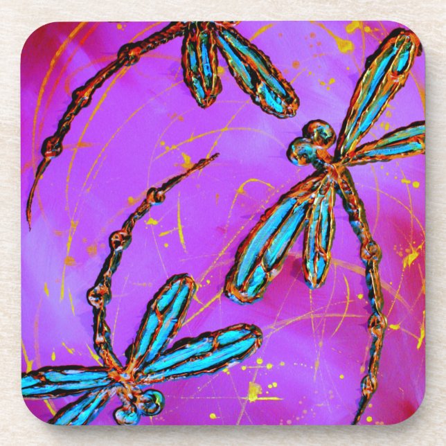 Dragonfly Flit Electric Pink Untersetzer (Vorderseite)