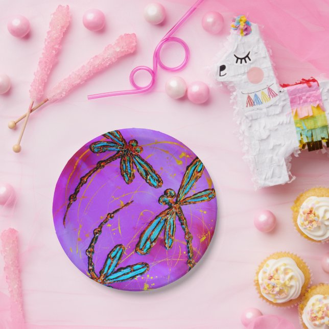 Dragonfly Flit Hot Pink Pappteller (Party)
