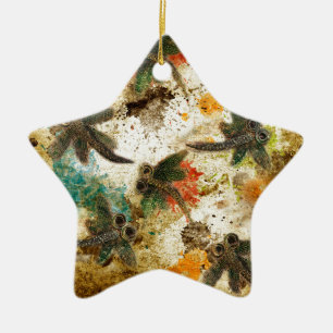 Dragonfly Flit Rustikaler Splash Keramik Ornament