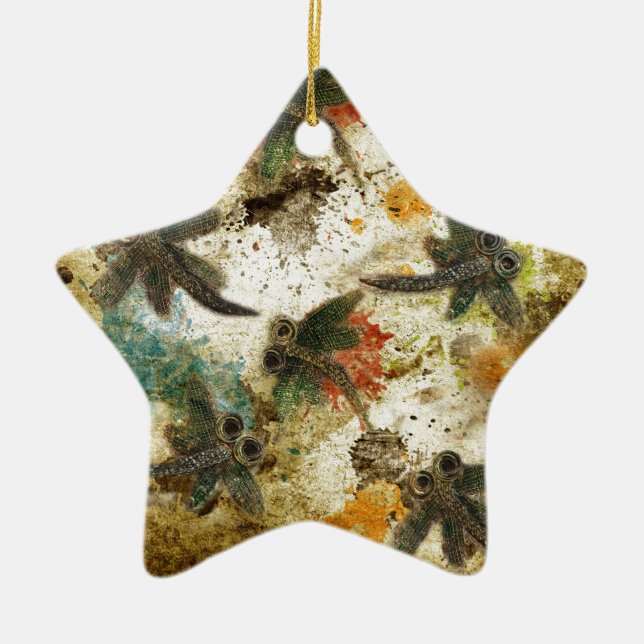 Dragonfly Flit Rustikaler Splash Keramik Ornament (Vorne)