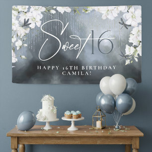 Dragonfly Floral Happy Sweet 16 Dusty Blue ID1310 Banner