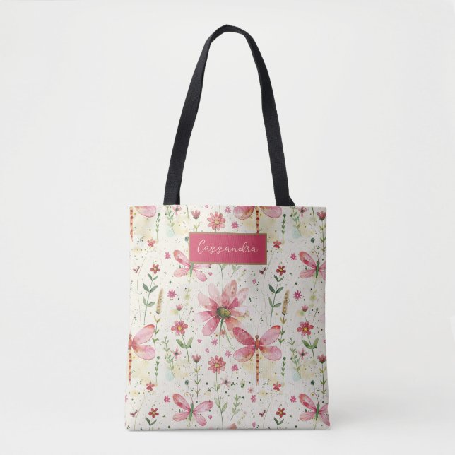 Dragonfly Floral Sac fourre-tout personnalisé (Devant)