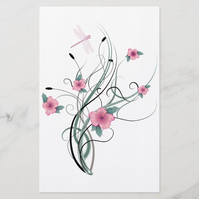 Dragonfly Floral Stationary Briefpapier (Vorderseite)