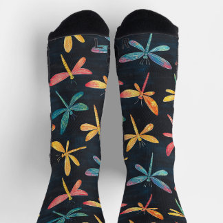 Dragonfly Flying Bug Chalk Zeichne Muster Schwarz Socken