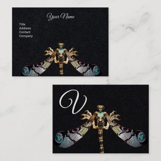 DRAGONFLY FRAMAN FANTASY JEWEL Black Paper Monogra Visitenkarte (Vorne/Hinten)