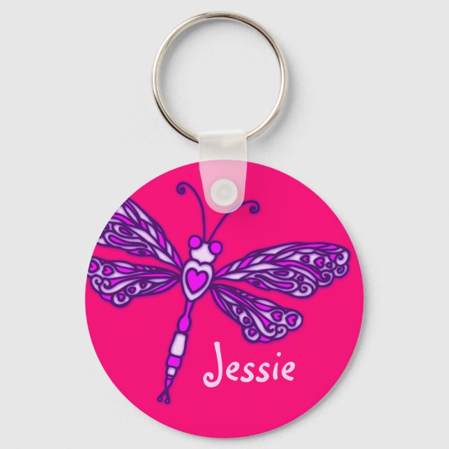 Dragonfly-Girls lila rosa Schlüsselanhänger (Vorderseite)