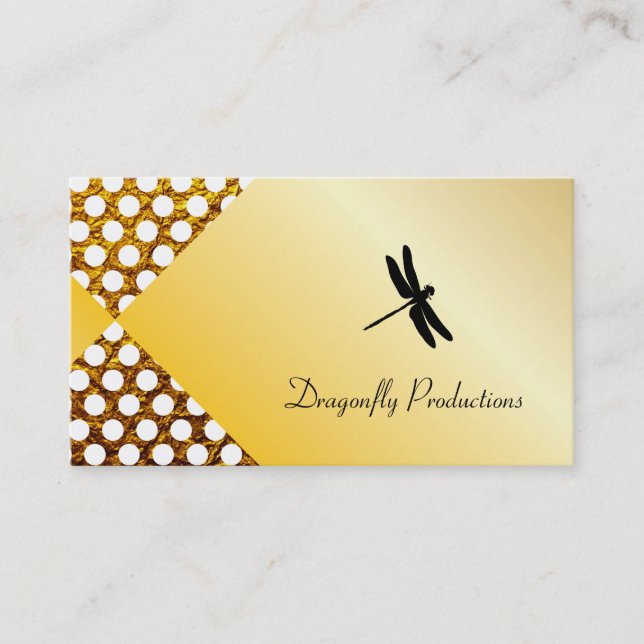 Dragonfly Gold Shimmer Polka Dots Visitenkarte (Vorderseite)