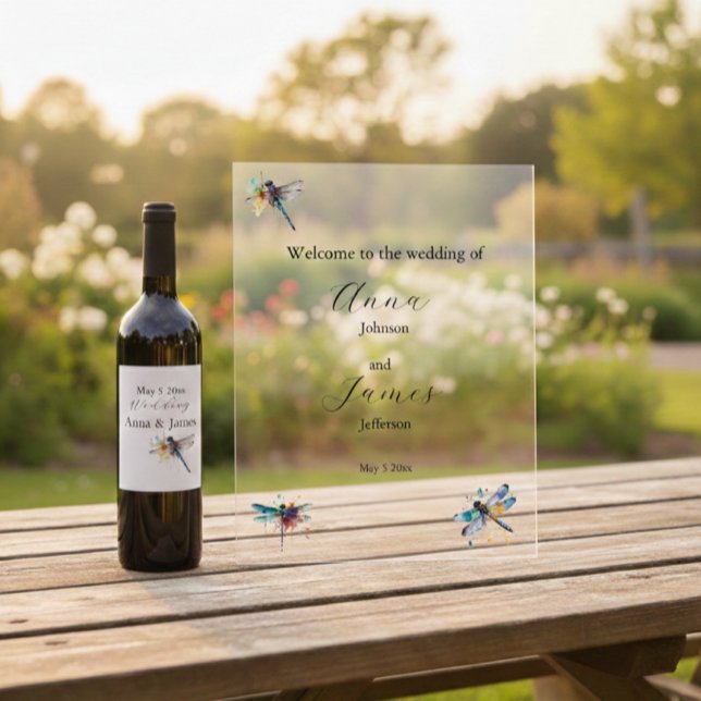 Dragonfly-Hochzeit speichern Sie den Datumsaufkleb Weinetikett (Von Creator hochgeladen)