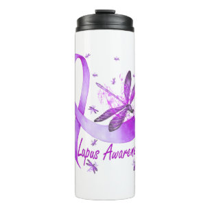 Dragonfly Holding Lila Ribbon Lupus Bewusstsein Thermosbecher