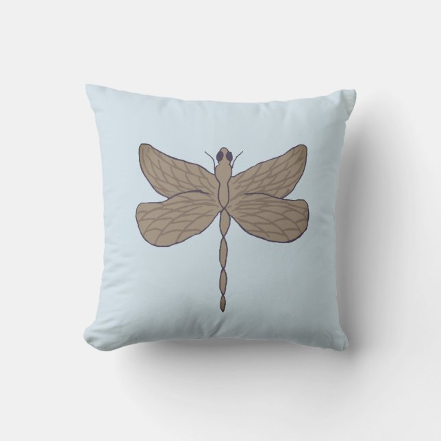 Dragonfly Illustration Blue und Tan Kissen (Vorderseite)