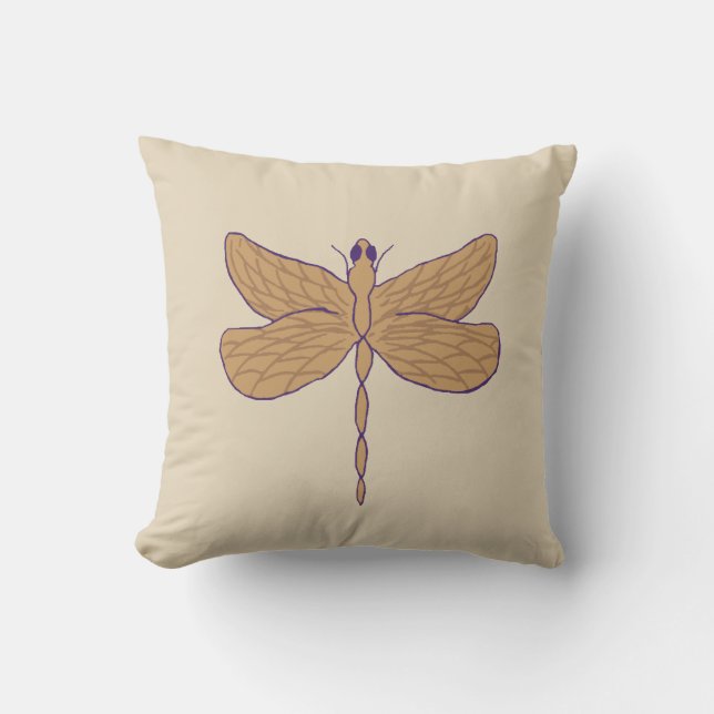 Dragonfly Illustration Lila und Tan Kissen (Vorderseite)