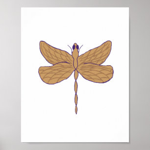 Dragonfly Illustration Lila und Tan Poster