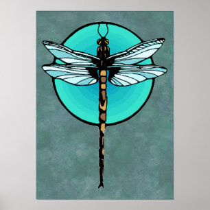 Dragonfly im Türkiskreis Poster