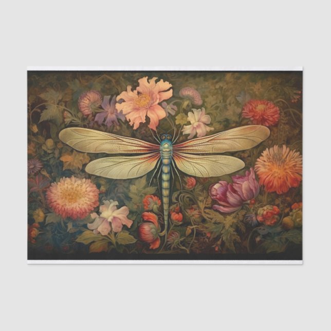 Dragonfly in Florals 7 Dekoupage Paper Seidenpapier (Vorderseite)