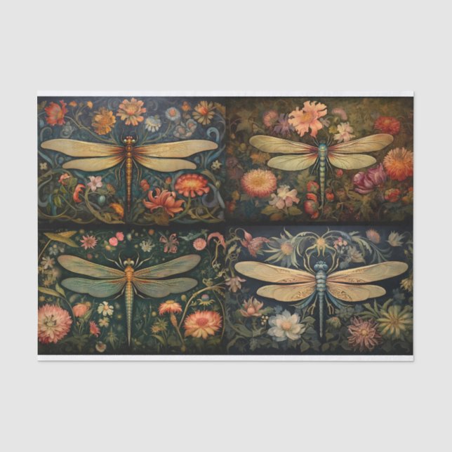 Dragonfly in Florals Collage 1 Dekoupage Paper Seidenpapier (Vorderseite)