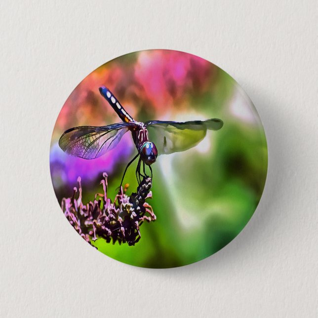 Dragonfly in grüner und blauer realistischer Maler Button (Vorderseite)